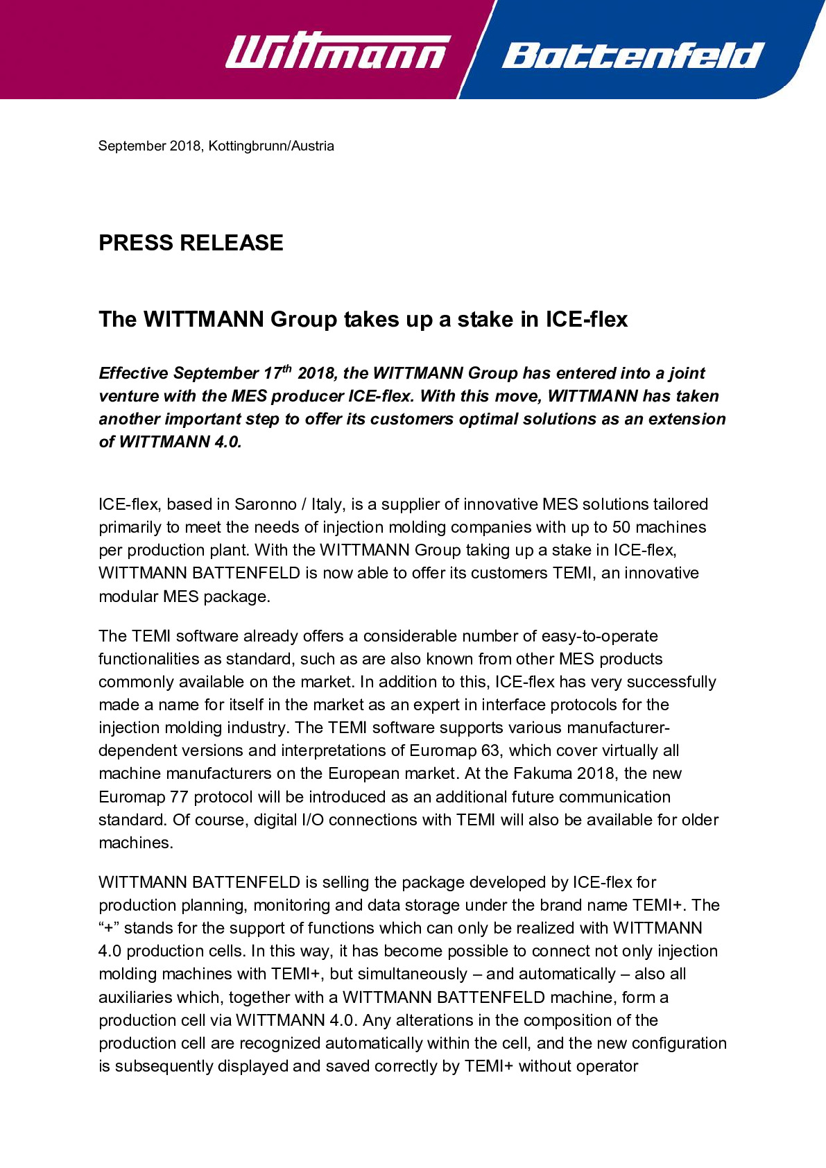 Joint venture: WITTMANN and ICE-flex