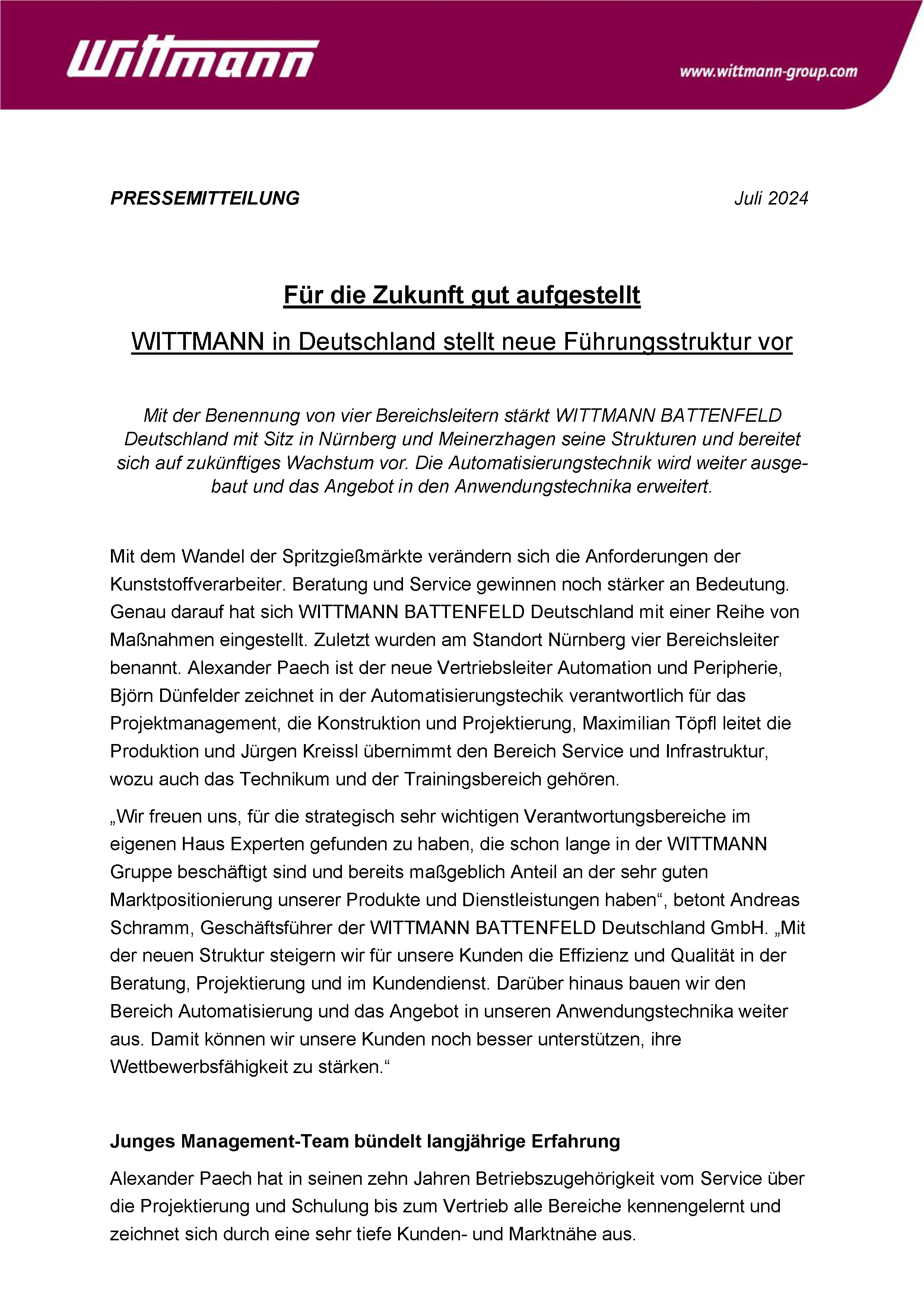 WITTMANN Pressemitteilung Deutschland Management_WEB