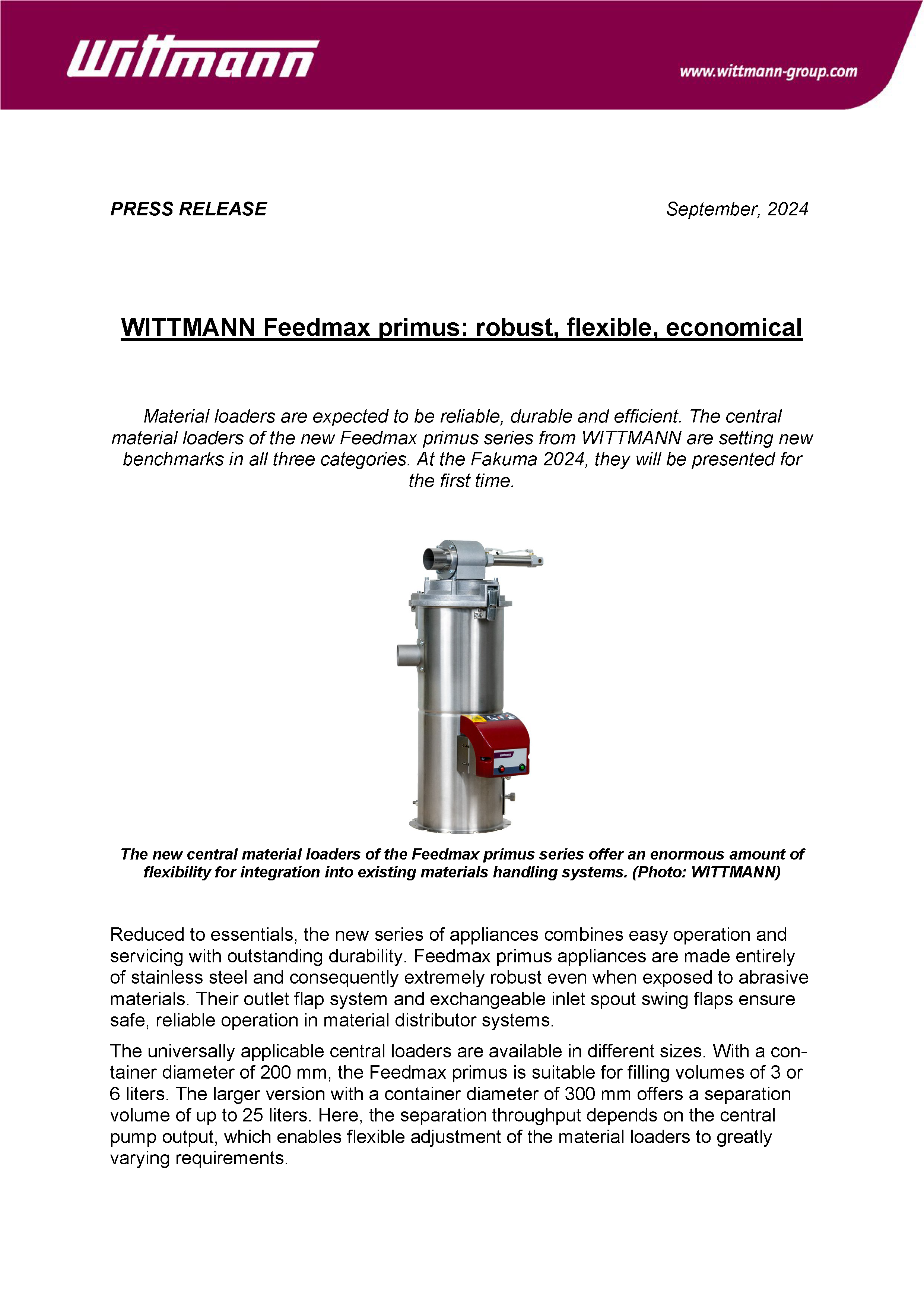 Witt-NR-12-2024_Fakuma 2024 Feedmax primus