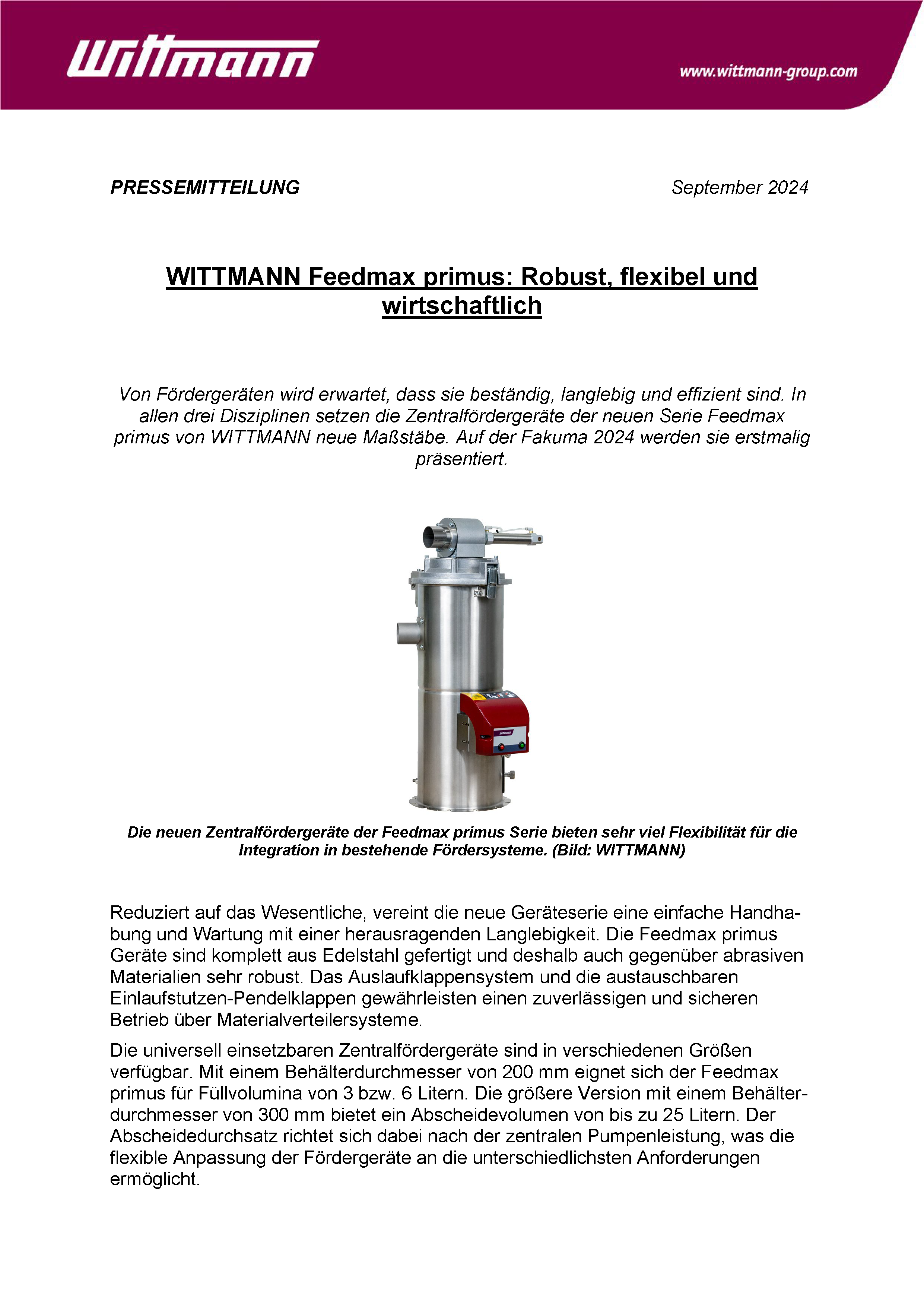 Witt-PM-12-2024_Fakuma 2024 Feedmax primus